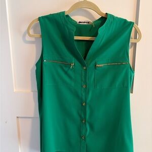 Calvin Klein Emerald Sleeveless Blouse with Gold Zippers